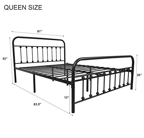 Nachtimoor Queen Platform Metal Bed Frame With Headboard And Footboard,Vintage Victorian Style Mattress Foundation, No Box Spring Required, Under Bed Storage, Black.. #TOP3