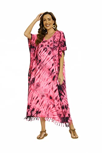 Image of Beautybatik Women Hippie Tie Dye Caftan Kaftan Loungewear Maxi Plus Size Long Dress XL to 4X