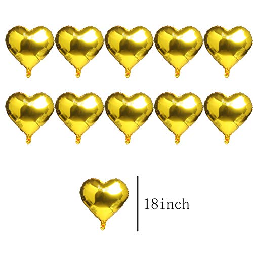 Image of 10pcs 18Inch Gold Mylar Heart Balloons Foil Balloons For Valentines Day Wedding Engagement and Baby Shower Party Decoration