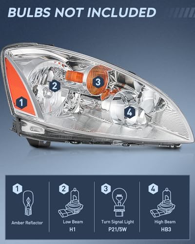 Image of Nilight Headlight Assembly Compatible with 2002 2003 2004 Nissan Altima Chrome Housing Amber Reflector Clear Lens Headlights Replacement Driver and Passenger Side