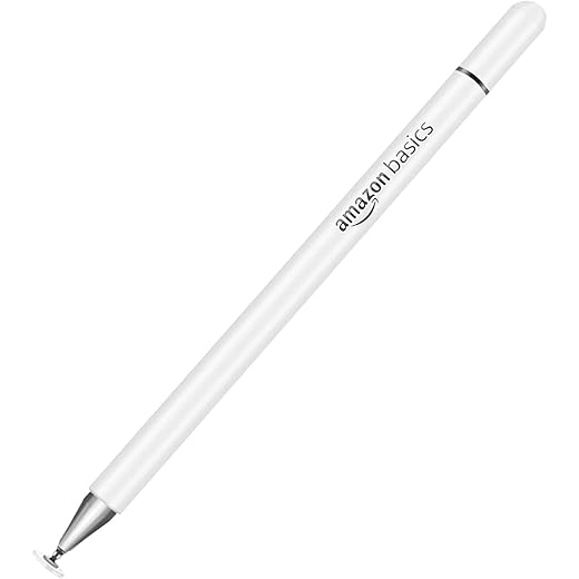 Amazon Basics Capacitive Stylus Pen for Android & iOS All Touchscreen Devices | Fine Point Disc Tip|Lightweight Metal Body with Magnetic Cover - White