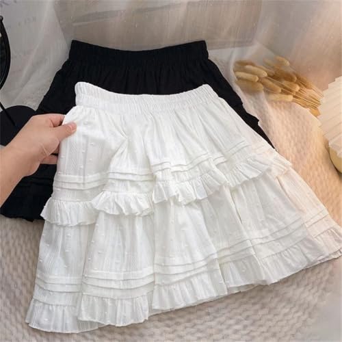 Women's Sweet Lace Mini Ruffles Pleated Short Skirts Woman High Waist A Line Skirt3