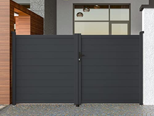 Vente-unique - Portal batiente Aluminio Completo L305 x 166 cm Antracita Nazario