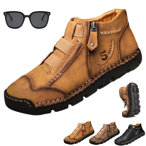 Matufit Shoes for Men Men's Leather Waterproof Non-Slip Fashionable Orthopedic Shoes, No-Glue Slip-On Lofers with Wide Toe