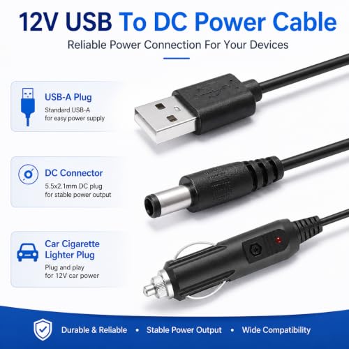 Image of Verilux 12V Car Charger Kit (Max 10A) & 5V DC Power Cable | Charger Cable with 11 Connectors for DVD Player, Camera, GPS, Bluetooth Speakers, Shaver Fans
