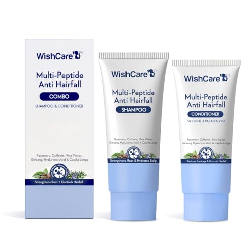 Image of WishCare Multi Peptide Anti Hairfall Shampoo and Conditioner Combo for Women & Men | Hair Fall Control, Stronger Roots & Thicker Hair | With Rice Water & Rosemary | 50ml+40ml