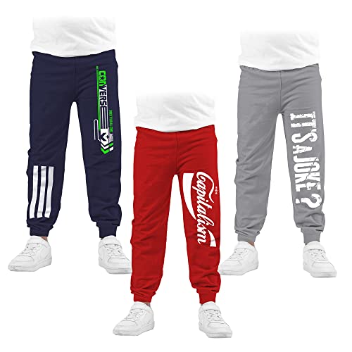 Image of KYDA KIDS 100% Cotton Track Pants for Boys | Premium Printed Soft Single Jersey Fabric | Elastic Waist Loose Fit Summer Full Length with Rib Hem (Pack of 3)