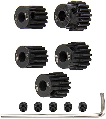 5Pack ShareGoo Steel 48P 3.175mm Pinion Gear Sets 13T 14T 15T 16T 17T fit 3.175mm (1/8-Inch) Shaft Compatible with Arrma HPI Kyosho Losi Axial Traxxas Tamiya Associated 1/10 RC Car Monster Truck Buggy