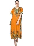SKAVIJ Damen Tunika Maxi Kaftan Nachthemd für den Abend (freie Größe, Orange)