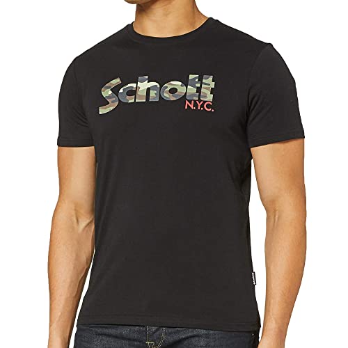 Schott NYC TSLOGO, Camiseta Hombre, Negro / Camuflaje, L