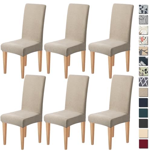 Dioxide Fundas para Sillas de Comedor Pack de 6 Ajustables y Elásticas,Protectoras Lavables y Suaves,Material Duradero y Fácil de Limpiar Ideal para Hogar,Restaurante(Khaki)
