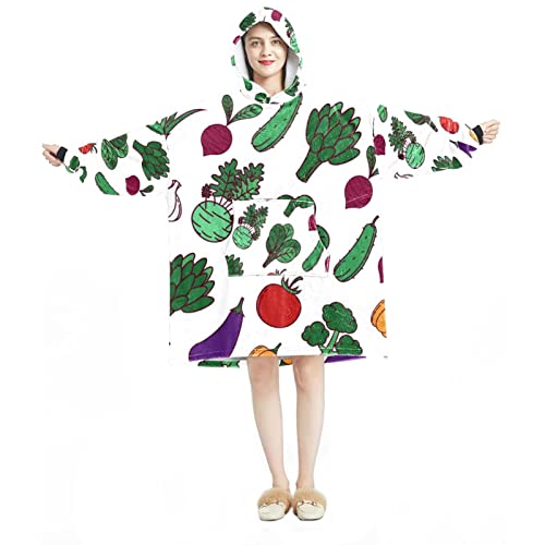 Sweat à capuche surdimensionné motif légumes en flanelle sherpa pour adulte