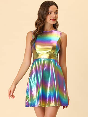 Image of Allegra K Women's Metallic Sleeveless High Waist Club Party Disco Holographic Dress