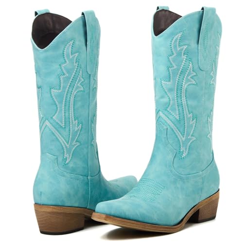 Image of Cowboy Boots for Women, Cowgirl Boots with Embroidered and Chunky Heel, Ideal for Daily Wear and Country Fashion
