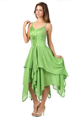Image of Sakkas Lady Mary Jacquard Corset Style Bodice Lightweight Handkerchief Hem Dress