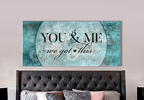 Sense Of Art Above Bed Lovers | Couples Wall Decor Wood Framed Canvas Rustic Bedroom Decor|Bedroom Pictures For Wall|Ready to Hang Wall Decor Couples … (42 x 19, You & Me We Got This V5 (Teal))