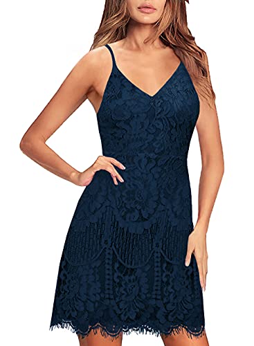 MSLG Cocktail Dresses for Women Petite Formal Wedding Guest Junior Summer Spaghetti Straps Sexy V Neck Back Fancy Dress 909 (L, Navy Blue) MSLG Cocktail Dresses for Women Petite Formal Wedding Guest Junior Summer Spaghetti Straps Sexy V Neck Back Fancy Dress 909 (L, Navy Blue)