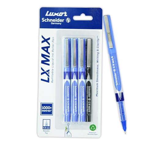 Image of Luxor Schneider LX Max Roller Ball Pen - 0.5mm Fine Tip | Smooth & Smudge-Free Writing | Pack of 3 Pens: 2 Blue and 1 Black