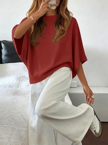 Image of Tankaneo Womens Oversized Batwing Short Sleeve T Shirts Summer Casual Round Neck Tunic Tops Loose Fit Basic Tees