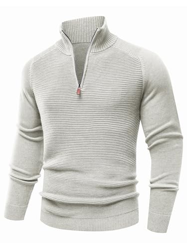 Les umes Mens Quarter Zip Pullover Sweaters Cotton Mock Neck Polo Sweater Casual Long Sleeve Knit Jumper