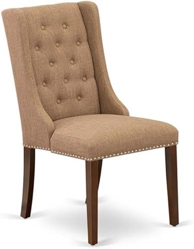 Miniatura 3 de East West Furniture FOP3T47 Forney Parsons - Juego de 2 sillas de comedor tapizadas de tela de lino color sable con botones copetudos, color caoba