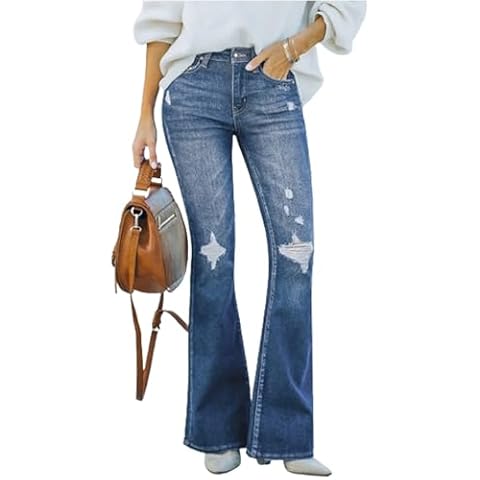 POTILI Bell Bottom Jeans for Women High Waisted Flare Jeans Strech Bootcut Jeans Wide Leg Denim Pants Darkblue Cover