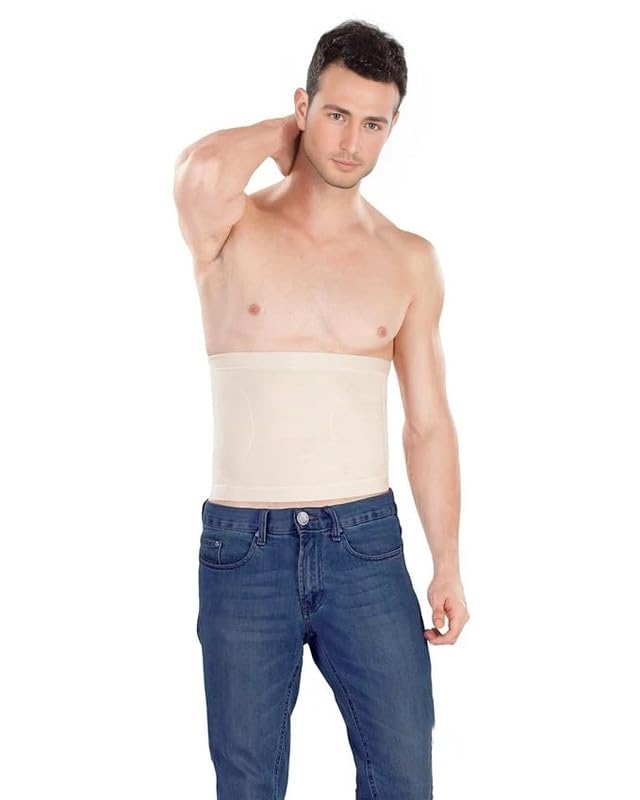 Roves Fashion Men's Abdominal Slimming Belt, Waist & Tummy Control Body Shaper, Posture Support, Soft, Breathable Beige