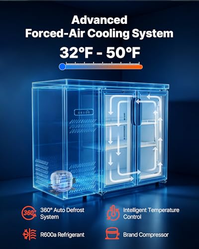 Image of VEVOR Back Bar Cooler, 11.8 Cu. Ft Counter Height Beverage Refrigerator, Commercial Display Fridge w / 2 Glass Doors, LED Lighting, Shelves, Fan Cooling Beer Wine Cooler for Pub, Merchandiser, Office