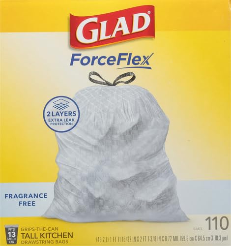 Image of Glad ForceFlex Tall Kitchen Drawstring Trash Bags,13 Gal,Fragrance Free,110 Ct (Package May Vary),(Pack of 3)