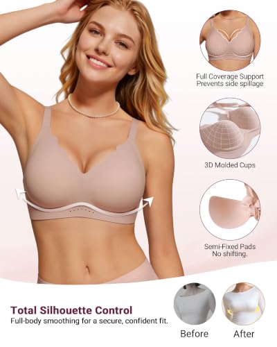 Image of As Fairy Wireless Bras for Women Jelly Push Up Scalloped T-Shirt Bra