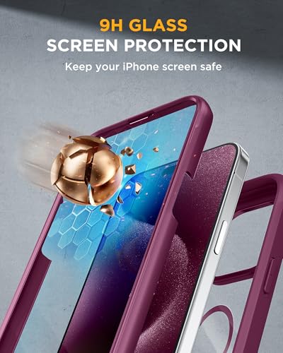 Image of Miracase Magnetic for iPhone 12 Pro Max Case [Compatible with MagSafe] Full-Body Phone case with Built-in Glass Screen Protector& Camera Protector, Military Drop Proof 12 Pro Max Cover, Wine Red