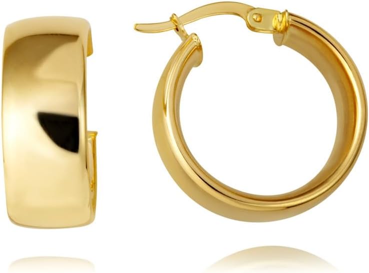 High Polish 14K Yellow Gold Bold Wide Hoop Latch Back Earrings for Women (0.80")