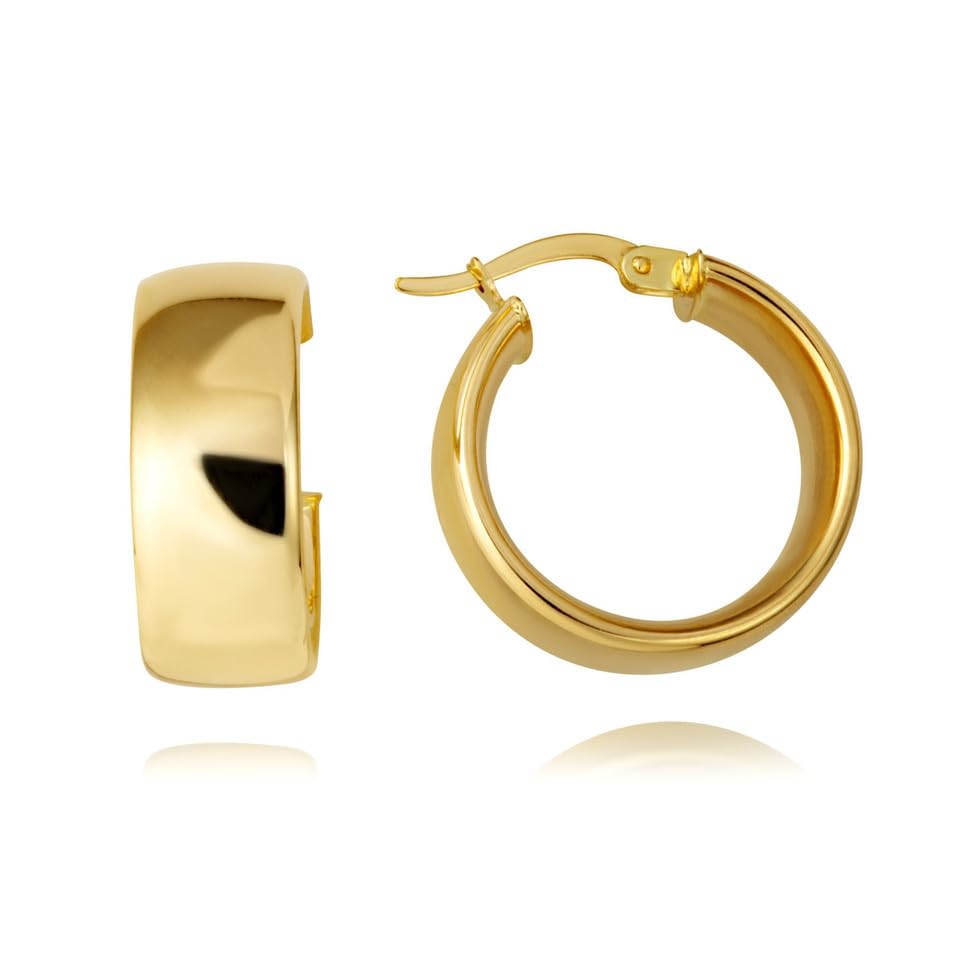 High Polish 14K Yellow Gold Bold Wide Hoop Latch Back Earrings for Women (0.80