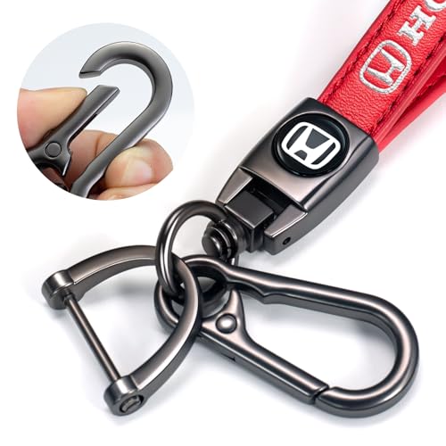 Image of Leather Car Keychain Key Ring for Men and Woean, Key Fob Car Accessories Family Present(red)