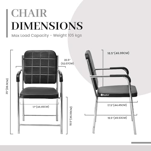 Image of Office Chair Visitor Chair with arm Rest with Steel Frame and Cushioned seat Back, Chair Without Wheels Holds up to 140 kg Heavy Design (1, Black, Heavy 2)