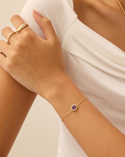 PAVOI 14K Gold Plated Hexagon Gemstone Bracelet for Women | Natural Birthstone 9" Bracelet3