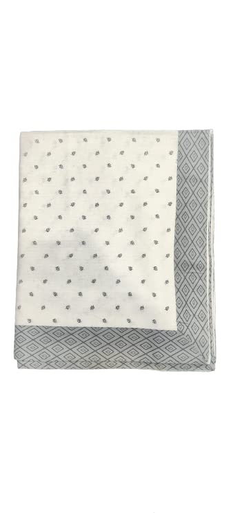 Cotton Printed Off White Single Topsheet/Dohar with Border, 240 cm x 130 cm, Pure-Cotton, Multicolor Border (Grey Border, Large)-image-0