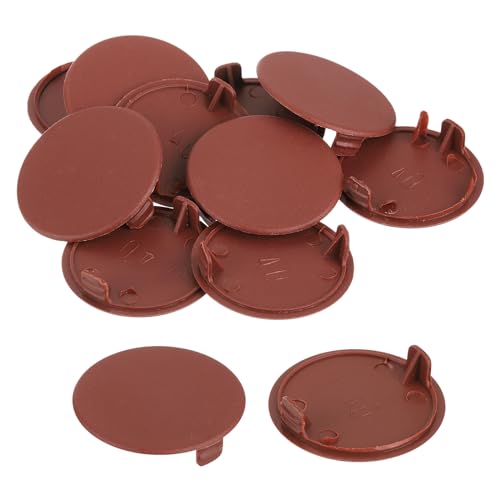 Image of uxcell 10Pcs Hinge Hole Covers, 40mm(1-9 /16 inch) Dia Plastic Concealed Hole Cover Round Flush Type Caps for Furniture Cabinet Cupboard, Red Brown