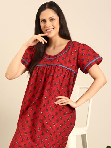 Image of Rupa Jon Aishwarya Women Short Printed Nighty in Premium Cotton Blend Fabric, Midi Length, Night Dress, Three-Fourth Length for Comfortable Everyday Wear