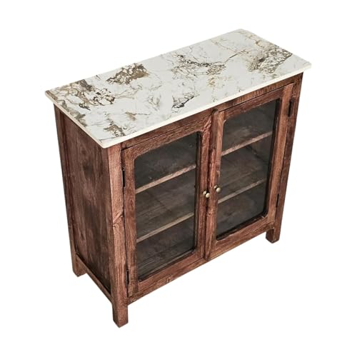 Image of Solid Wood Madrid Crockery Cabinet (S) | Display Cabinet with Sintered Stone Top | Finish- Scratch Resistant Tubaq