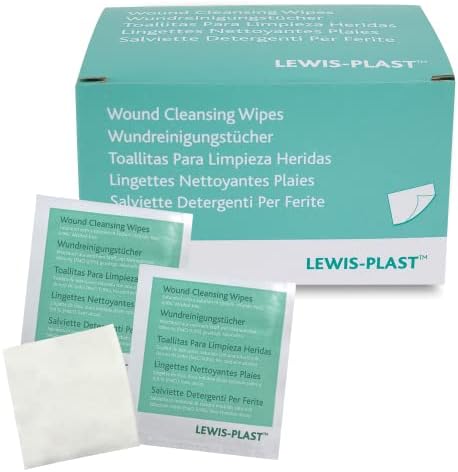 Lewis-Plast Sterile Kochsalz-Reinigungstücher ohne Alkohol, Erste-Hilfe-Wundreinigungstücher für Schnitt- und Schürfwunden sowie kleinere Verletzungen, einzeln verpackt, Box mit 10