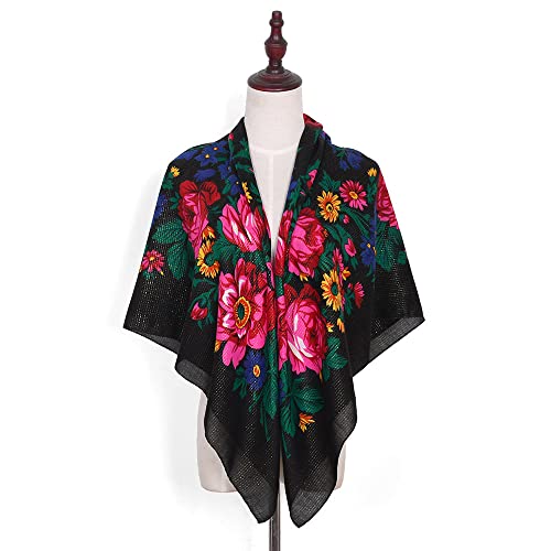 Spring And Autumn Bohemian Style Flowers Shawls Scarves, FJb110x110cm Russian And Ukrainian Style Square Shawls Scarves2