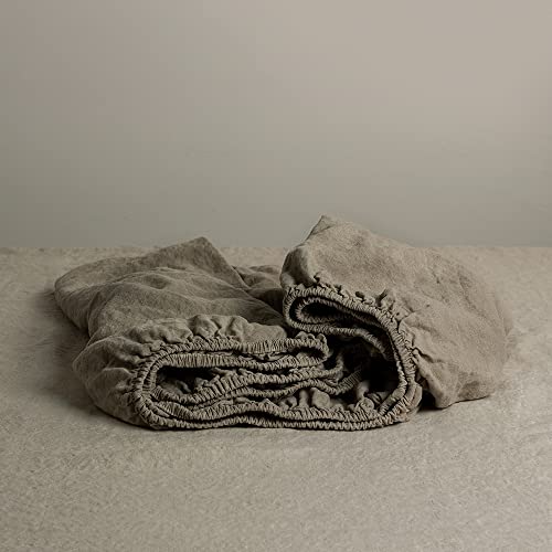 Leinen Spannbetttuch 90 x 200 cm Stonewashed, 100% Leinen. Naturgrau Leinen Spannbettlaken 90x200 cm mit 25cm Höhe - Bettlaken 90x200cm Cover