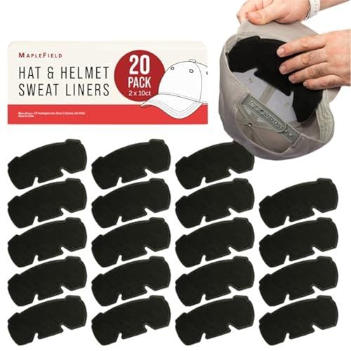 Maplefield 20 Pack Hat and Helmet Sweat Liners with Adhesive Backing, Absorbent Moisture Pads, Sweat Guard Prevents Stains and Odors - One Size Hat Liners Fits All Caps and Helmets