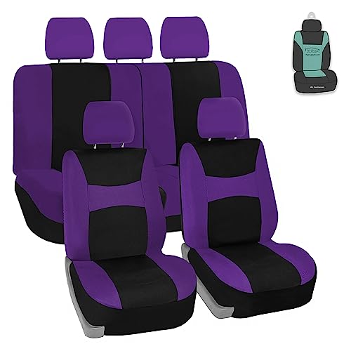 Image of FH Group Universal Car Seat Covers Full Set for SUV Truck Sedan Vans | Waterproof All-Purpose Cloth Seat Cover Set Airbag Compatible Washable Split Bench Protector Interior Upgrade - Purple