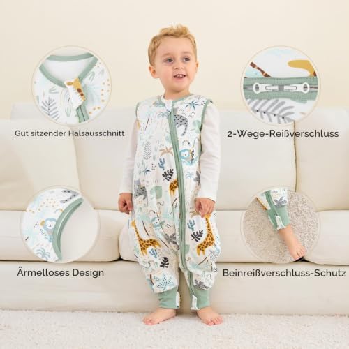 Yoofoss 2er Pack Baby Schlafsack mit Füßen 1.5 Tog Baumwolle Schlafsack Baby mit Beinen Herbst Winter Babyschlafsack für 4-6 Jahre Kinder… – Ansicht 6
