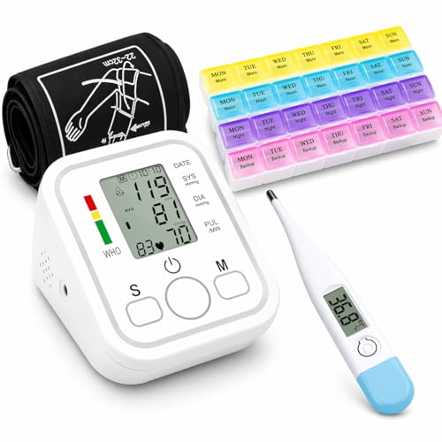Image of Aika AK-555 Blood Pressure Monitor with Adjustable Cuff, Voice Guidance & Memory + AK-45 Digital Thermometer + MDB-101 1-Week Pillbox Combo Pack