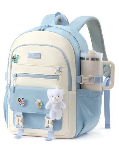 LOVEVOOK School Backpack for Teen Girls Cute Student Bookbag Fits 15.6 Inch Laptop Back to School Backpacks for 8-18 Teenager Kid Large College Travel Back Pack with Water Bottle Holder Blue