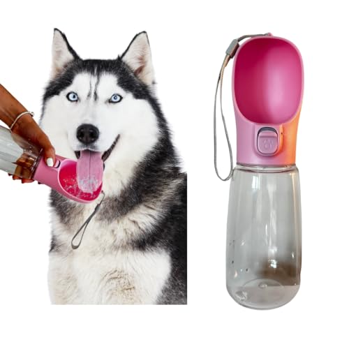 Dog Water Bottle – Portable Leakproof Design with Built-in Drinking Bowl, Perfect for Walks and Outdoor Adventures (Pink,18oz)