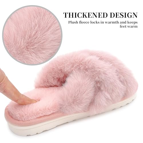 Women's Fuzzy Slippers Open Toe Plush House Shoes Soft Indoor Cozy Slide Sandals with Faux Fur Comfortable Warm Home Slides4